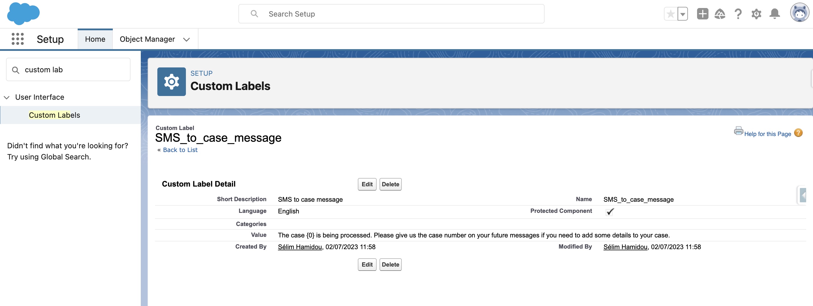 SMS template