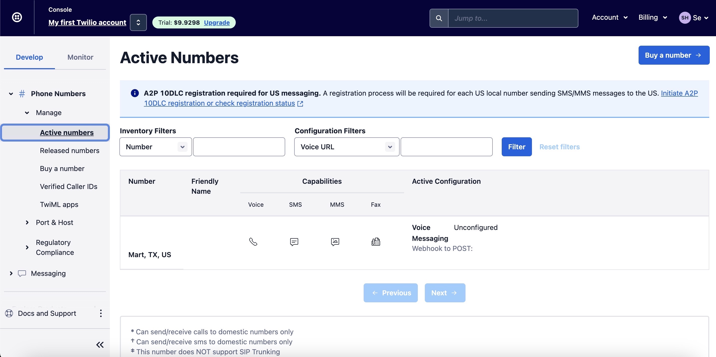 Twilio settings
