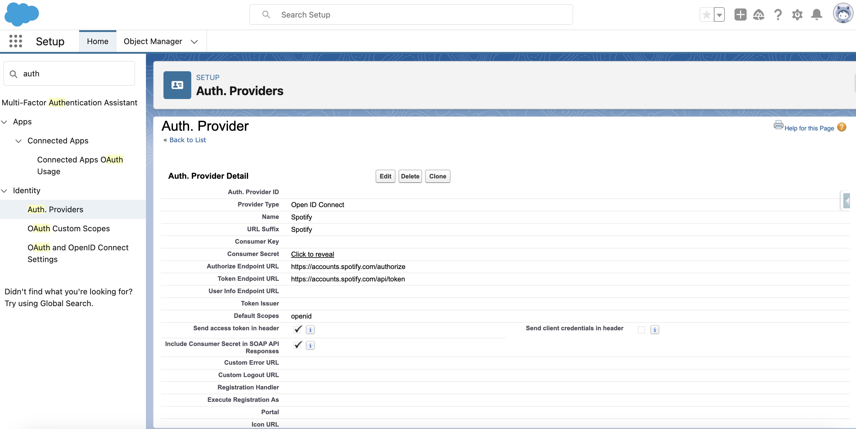 Spotify API Auth. Provider