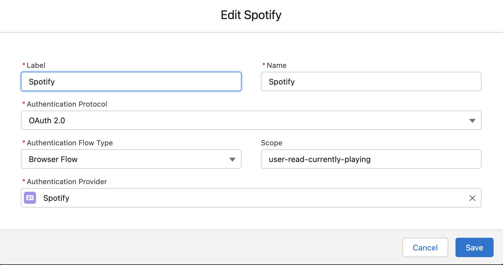 Spotify API External Credential