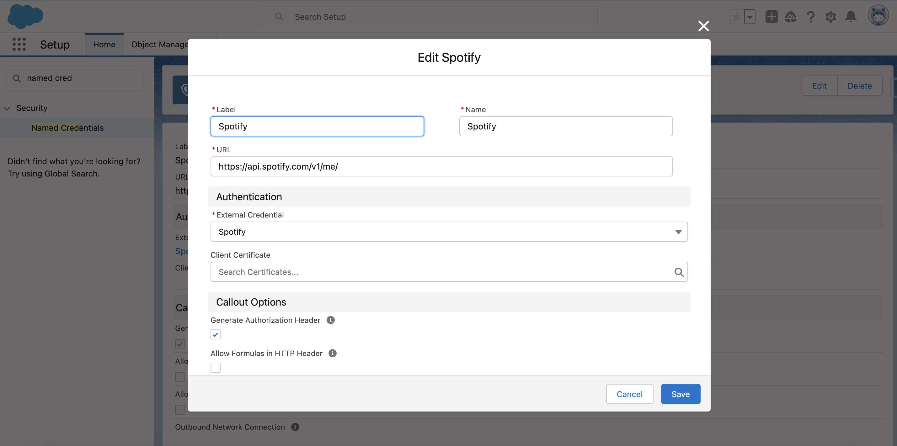 Spotify API Named Credentials