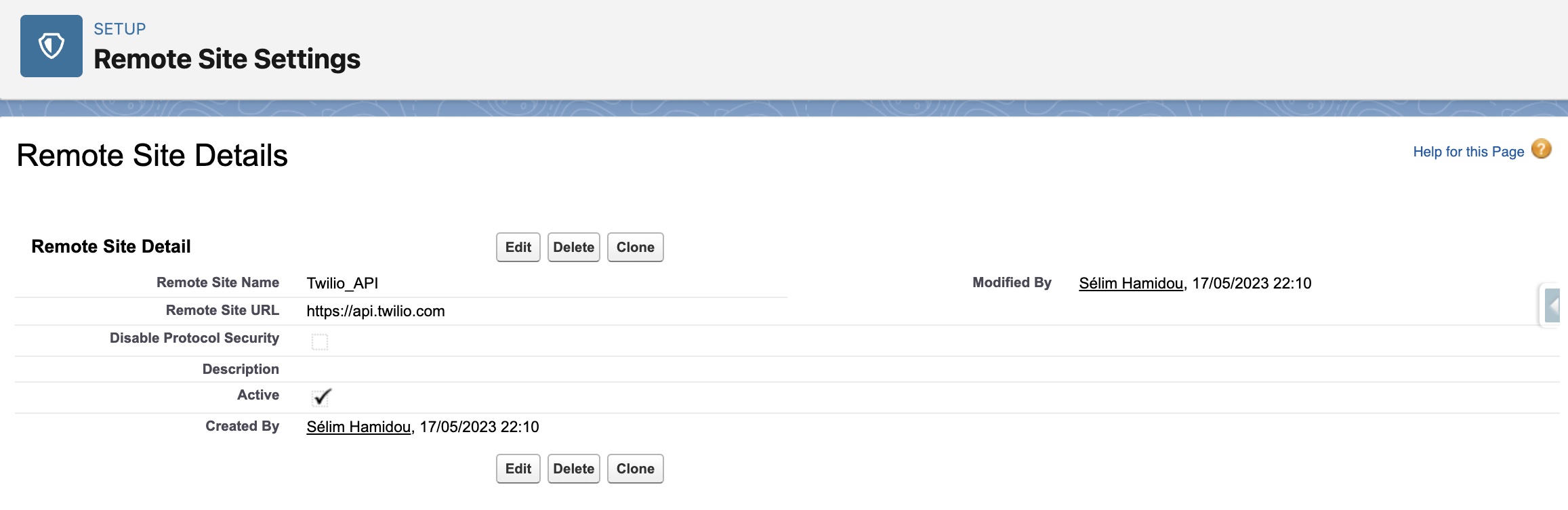 Twilio Remote Site Settings