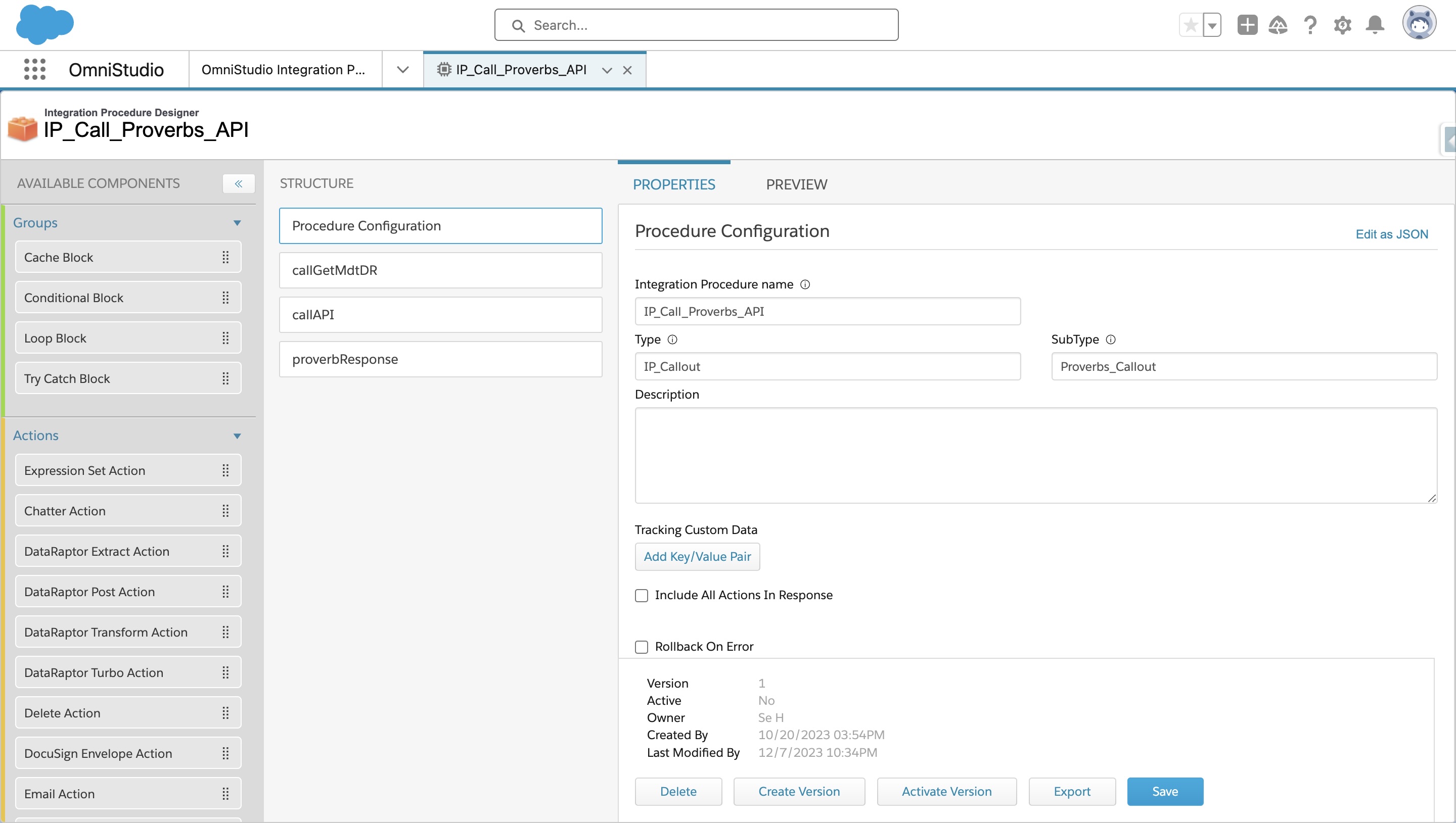 Integration Procedure Configuration
