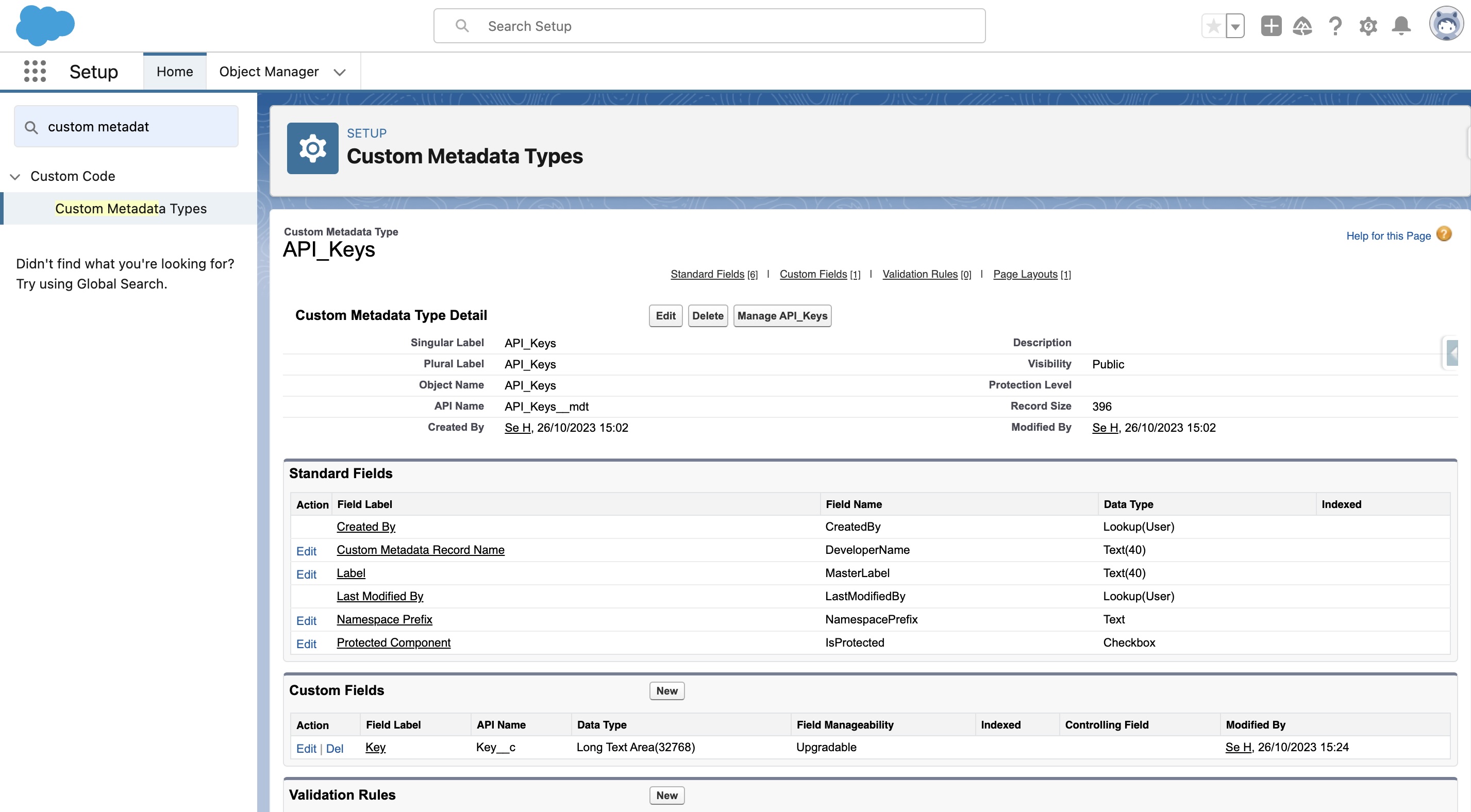 Custom Metadata Type Setting
