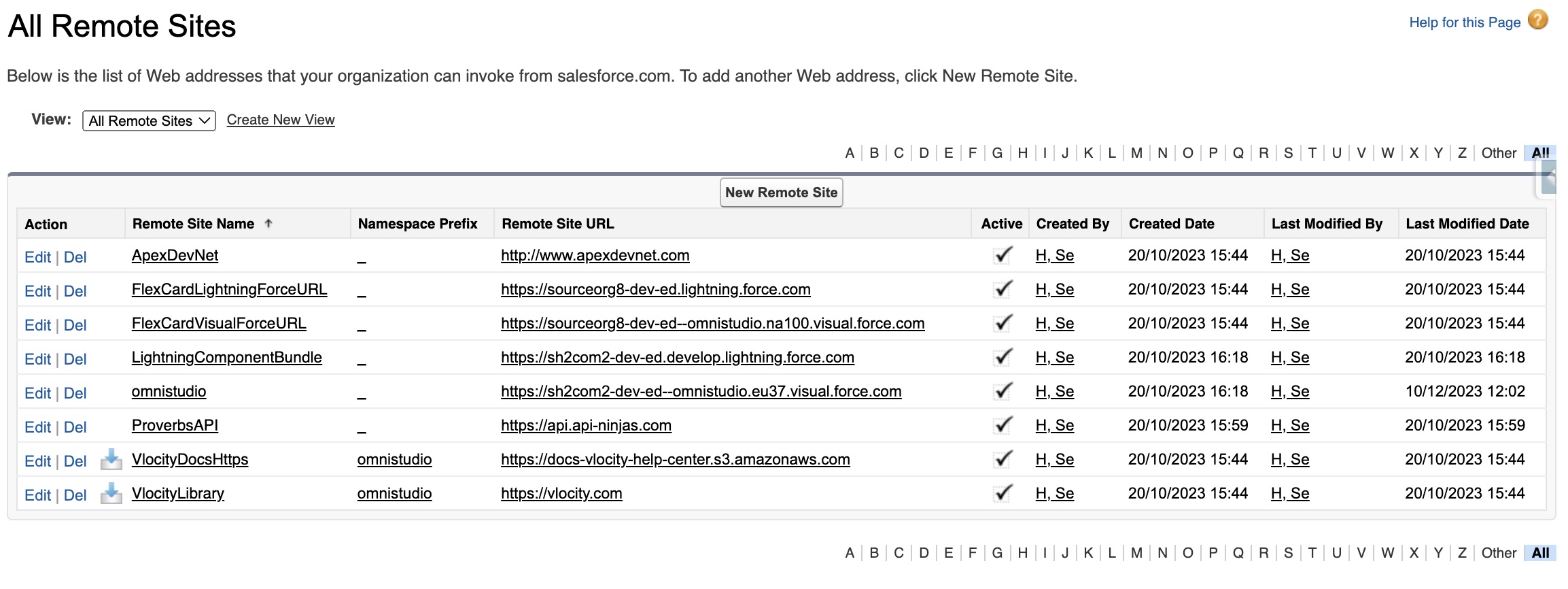 Remote Site Settings