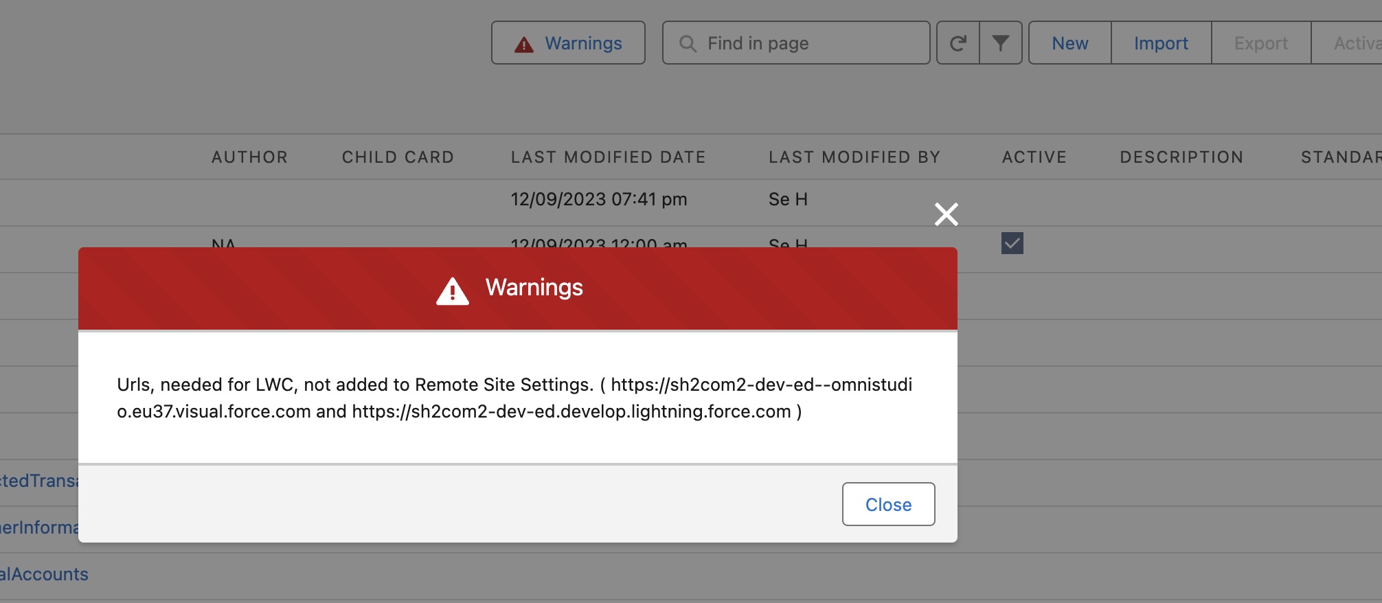 Omnistudio Warning