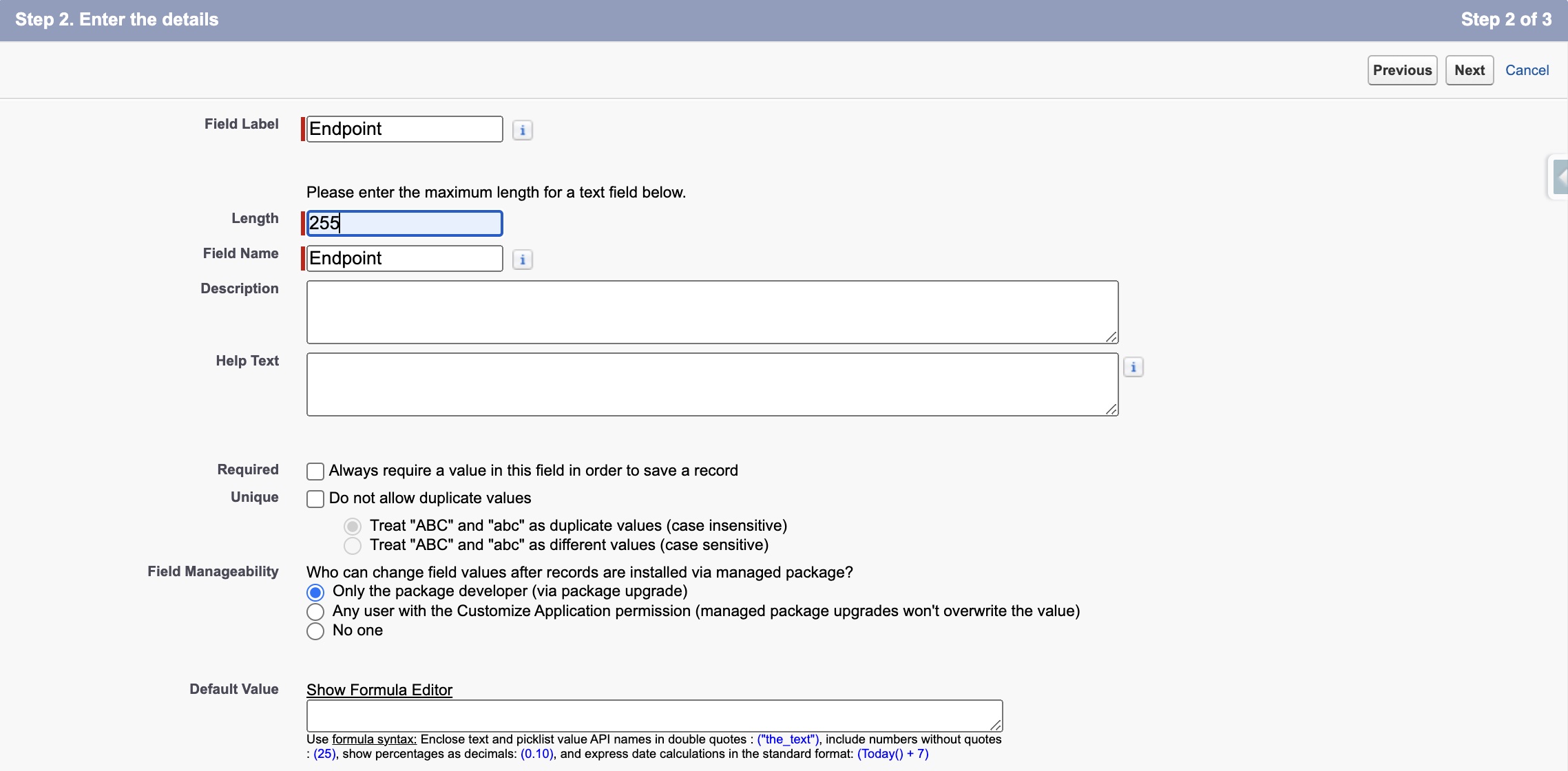 Creating Credentials Custom Metadata Type Field Endpoint 