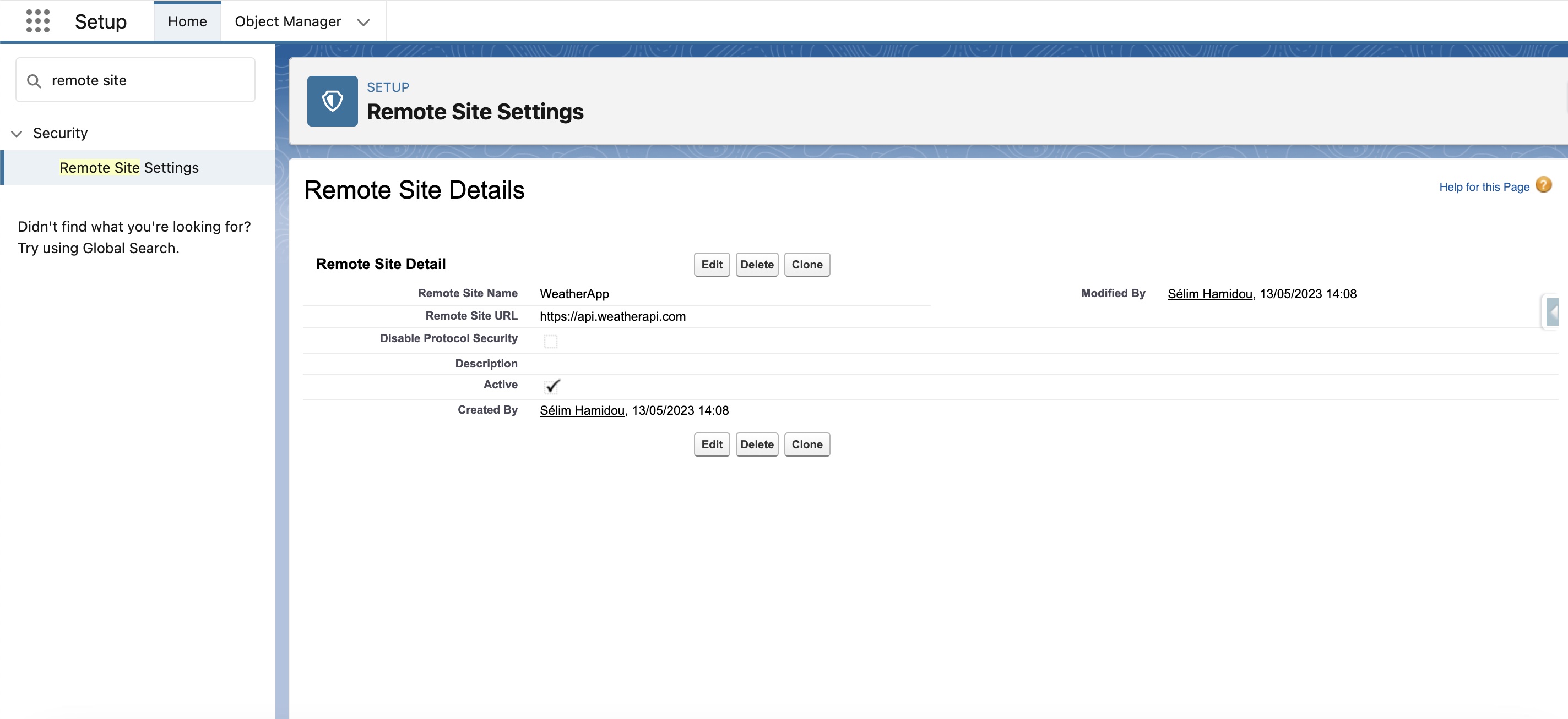 Weather App Remote Site Settings